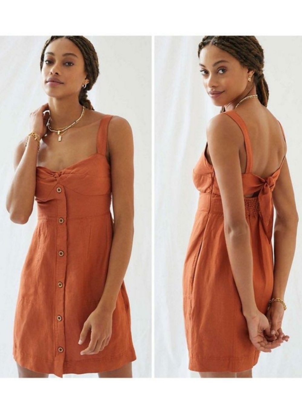 NWT Anthropologie Maeve Twist-Front Mini Dress Rust Brown XL Linen Blend $148